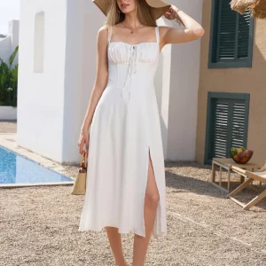 Claudia - Vestido Cami com Busto Franzido e Coxa Dividida
