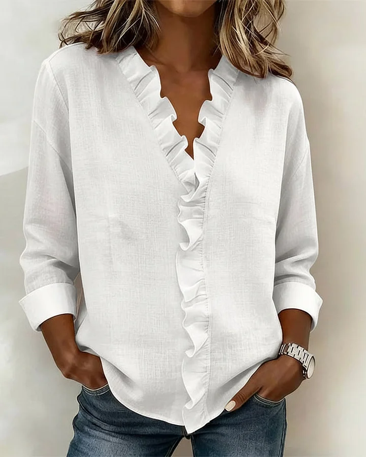 Indie · Blusa de Mulher com volantes e decote em V - Image 3
