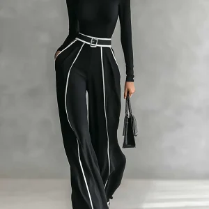 Lucia - Conjunto de duas peças para menina com blusa de gola alta de manga comprida, calças largas e cinto