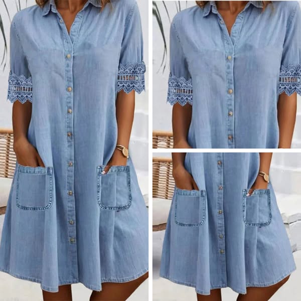 Jill | Vestido curto jeans com bolsos laterais - Image 3