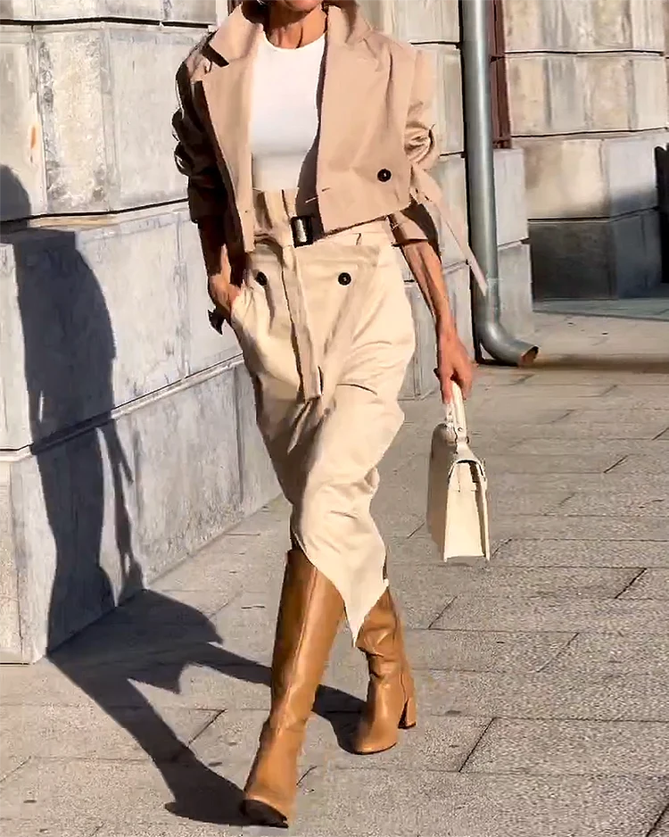 Elegante conjunto de duas peças com casaco e saia - Image 4