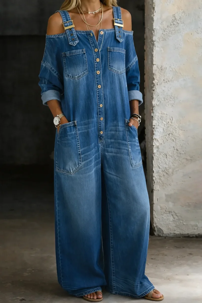 Sophia | Tuta em Denim com Ombros Descobertos para Mulher