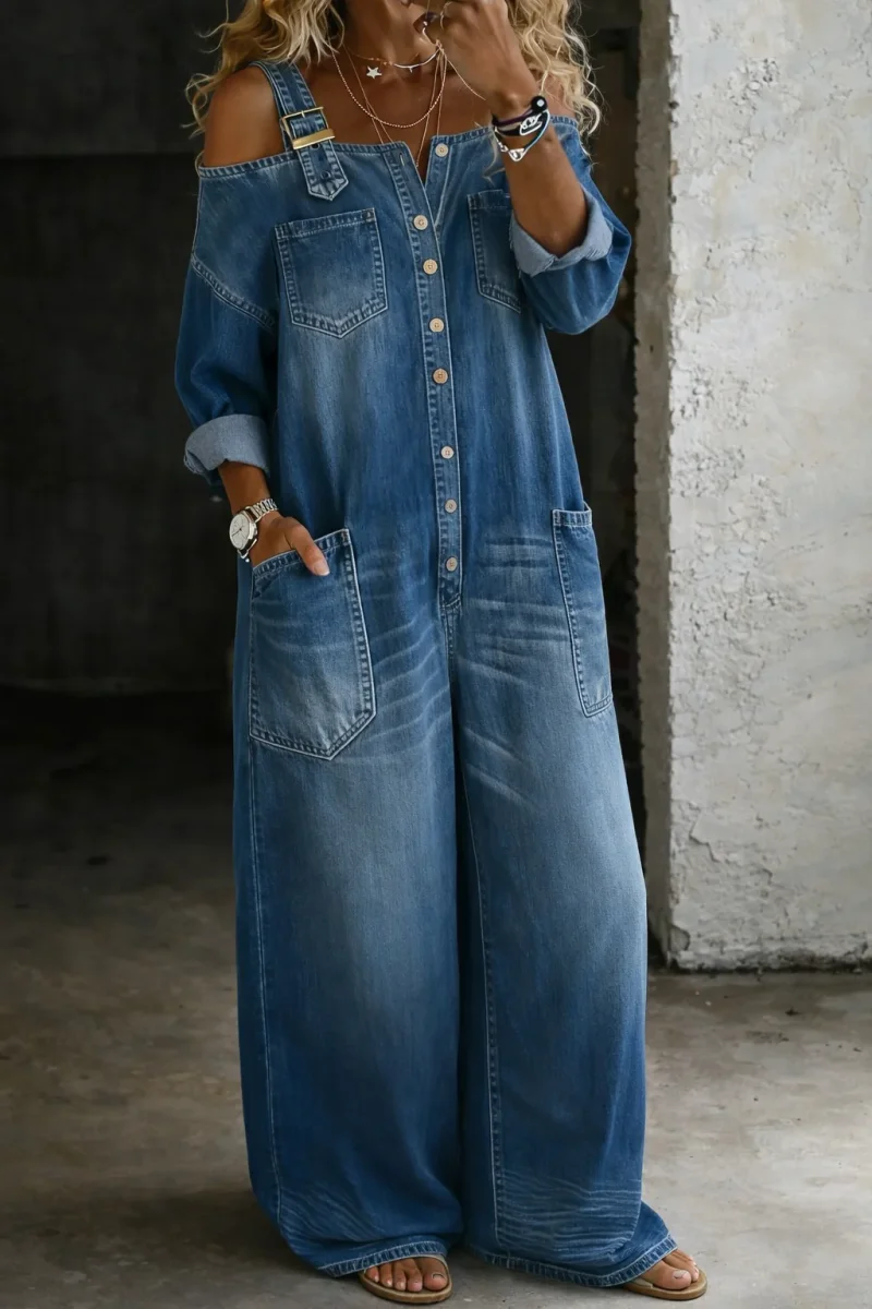 Sophia | Tuta em Denim com Ombros Descobertos para Mulher - Image 5