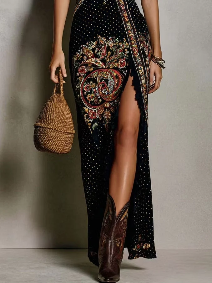Rita - Vestido Impresso de Estilo Boémio com Decote em V Profundo e Grande Abertura para Mulher - Image 4