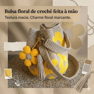Jazmin - Saco Tote Floral de Croché Feito à Mão para Mulher