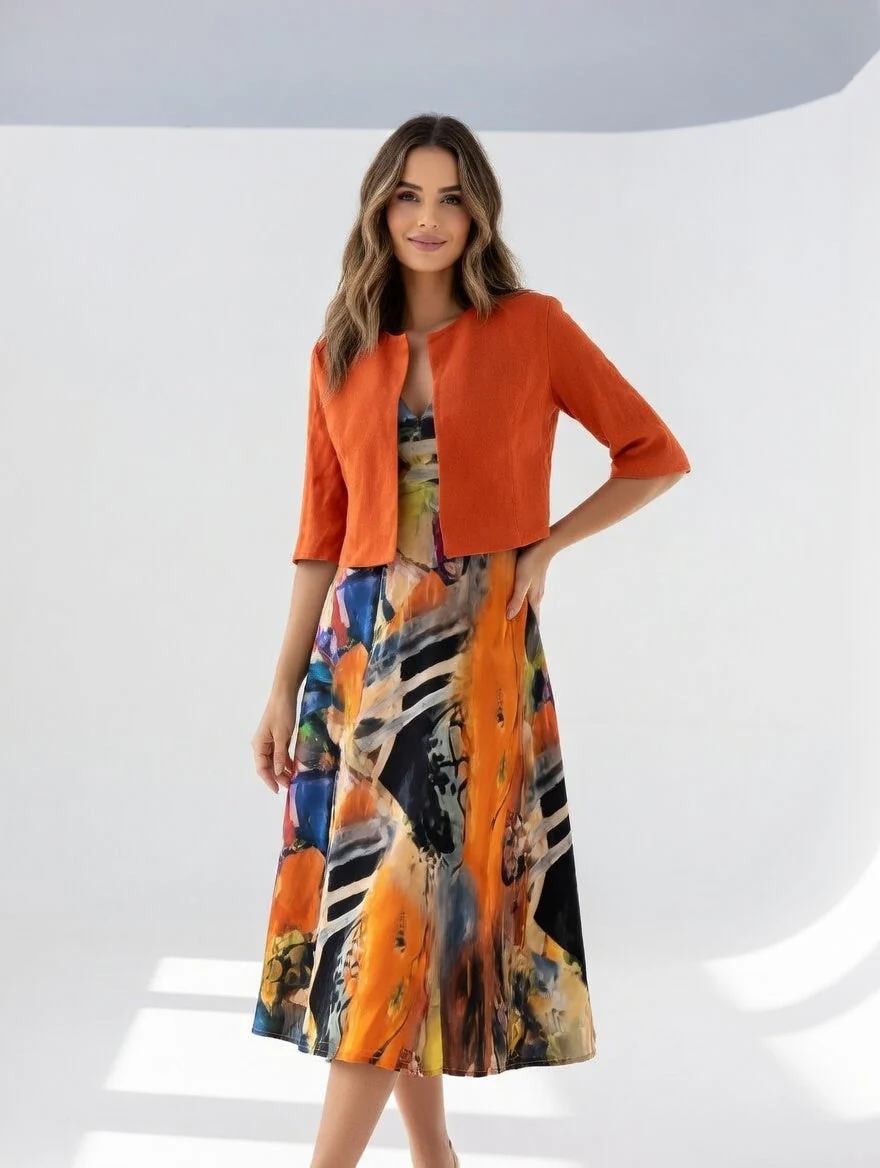 Maéliane - Vestido midi impresso elegante e fluido para Mulher