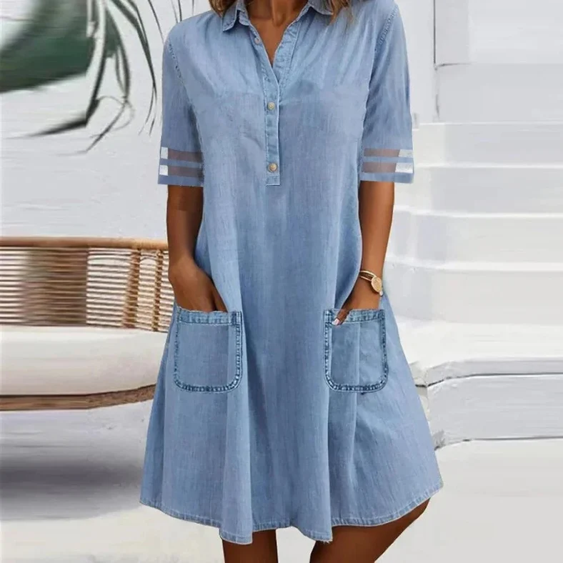 Jill | Vestido curto jeans com bolsos laterais - Image 2