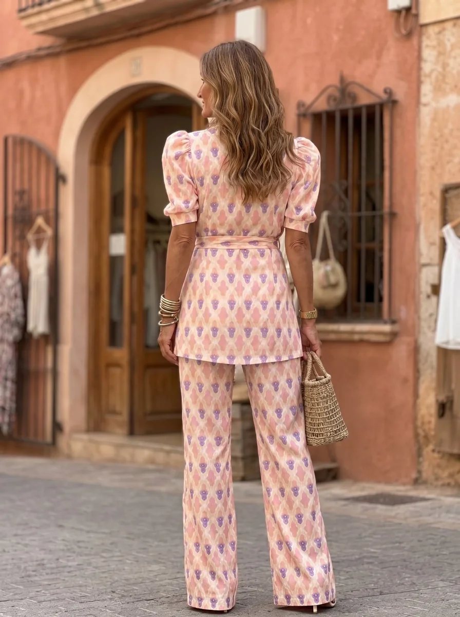 Araceli | Conjunto Estampado com Blazer e Calças Flare para Mulher - Image 5