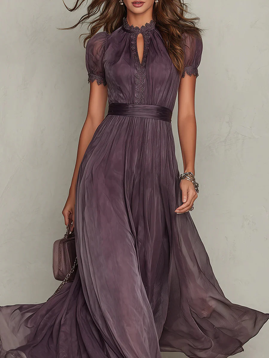 Flavia - Vestido longo violeta com decote em forma de chave para Mulher - Image 5