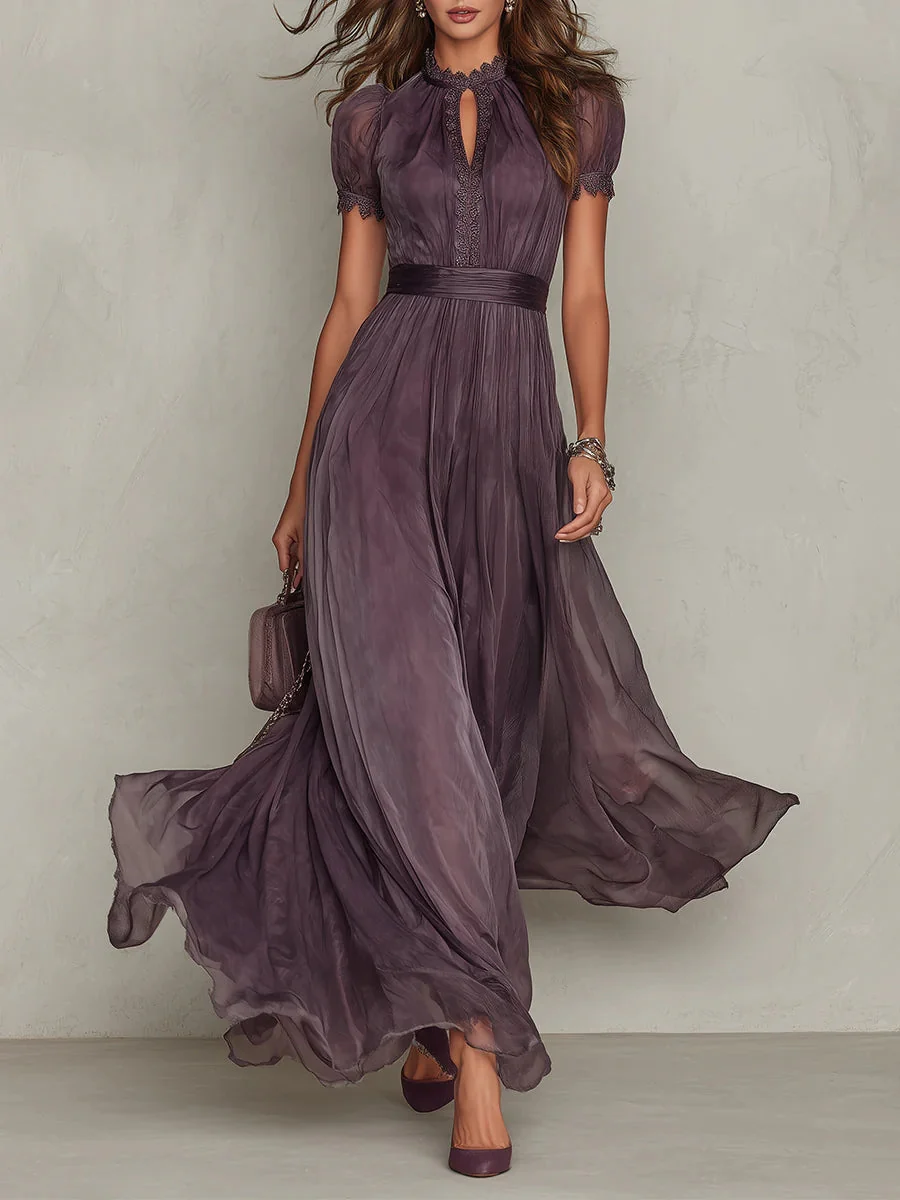 Flavia - Vestido longo violeta com decote em forma de chave para Mulher