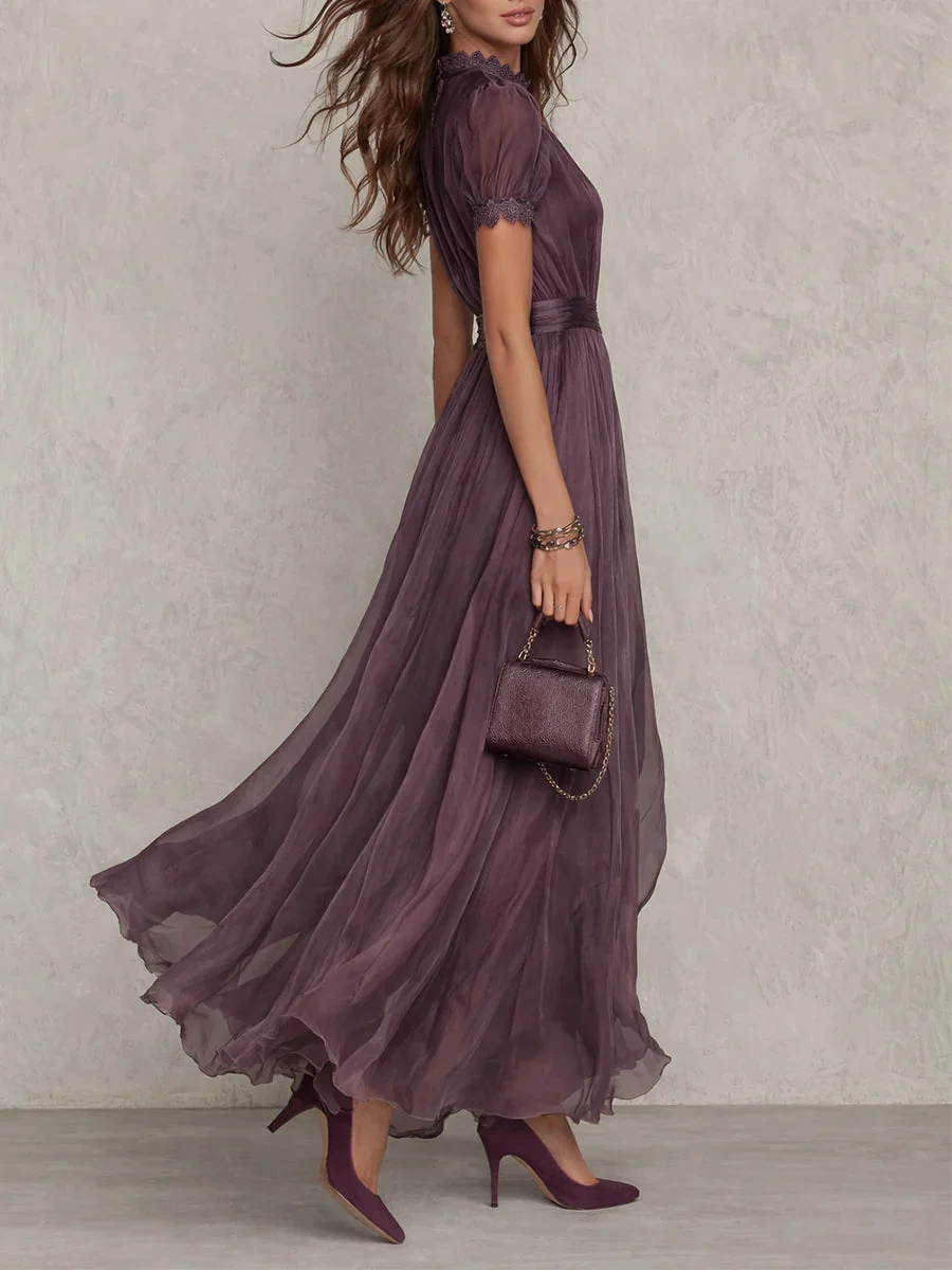 Flavia - Vestido longo violeta com decote em forma de chave para Mulher - Image 3