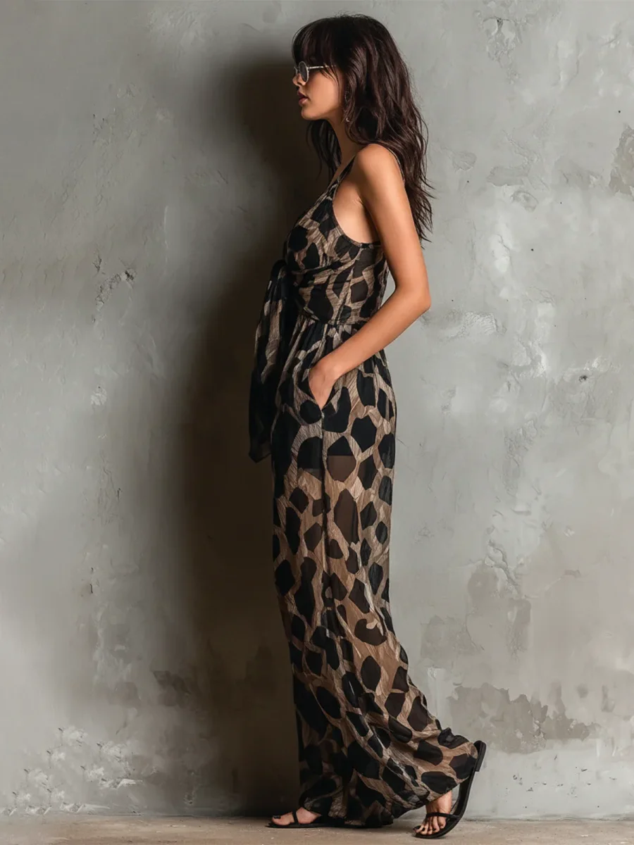 Lirio - Macacão Largueiro em Chiffon com Decote Halter para Mulher - Image 3