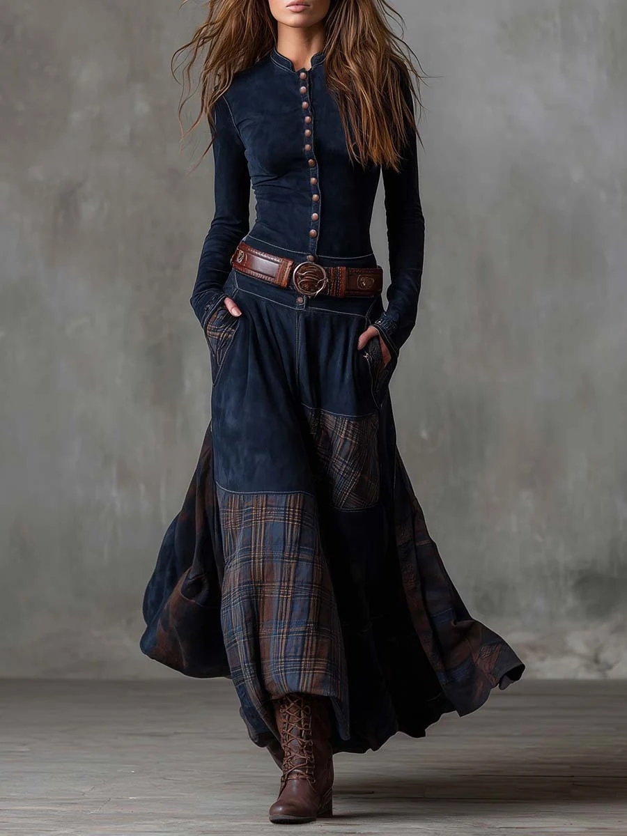 Azucena - Vestido maxi de camurça com cinto