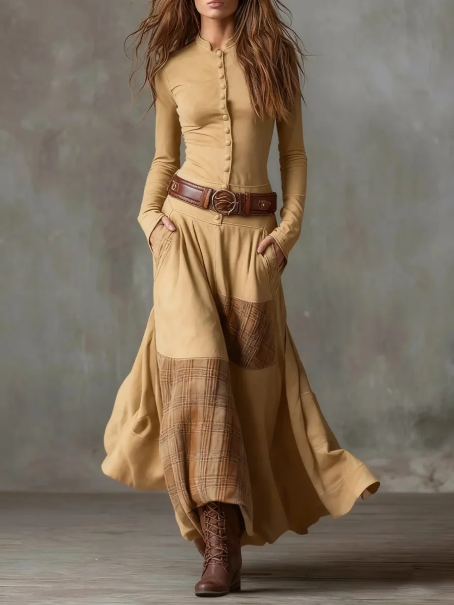 Azucena - Vestido maxi de camurça com cinto - Image 8