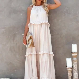 Sarah | Vestido longo com babados e alças finas