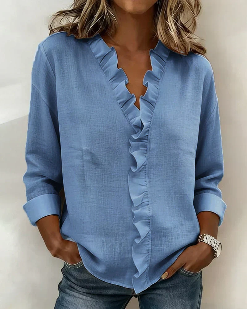 Indie · Blusa de Mulher com volantes e decote em V - Image 5