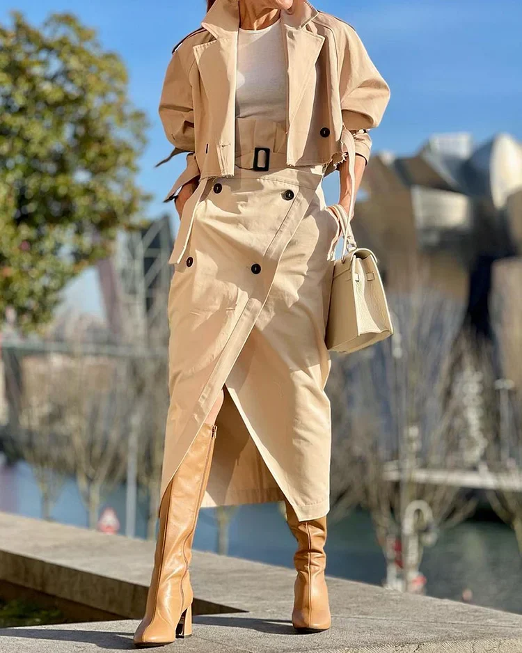 Elegante conjunto de duas peças com casaco e saia - Image 2