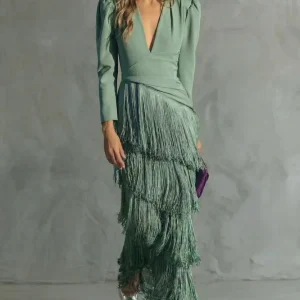 Clara · Vestido elegante de Mulher com mangas de franjas