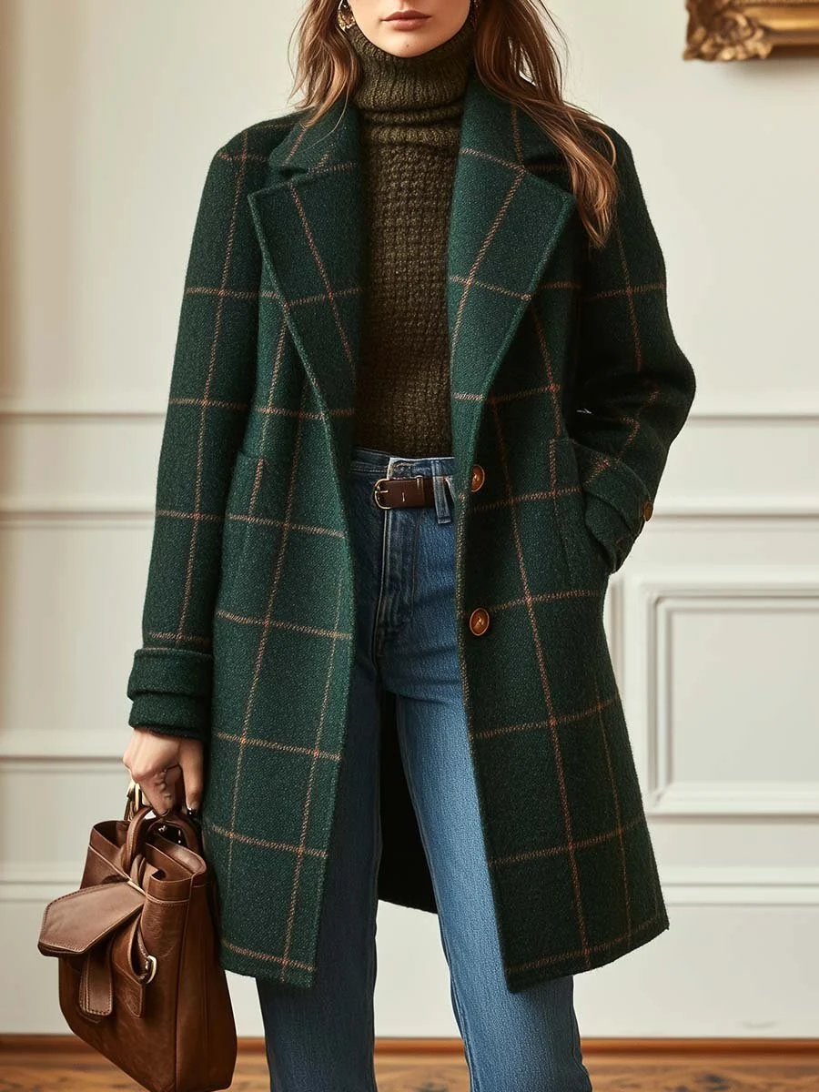 Florencia | Casaco retrô de tweed xadrez com lapelas