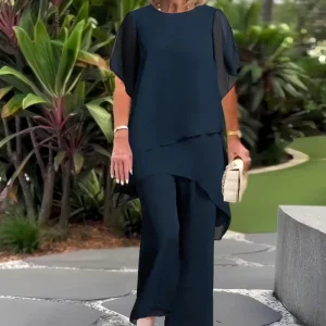 Herlene™ | Conjunto de Mulher Chic Assimétrico de Top e Calças
